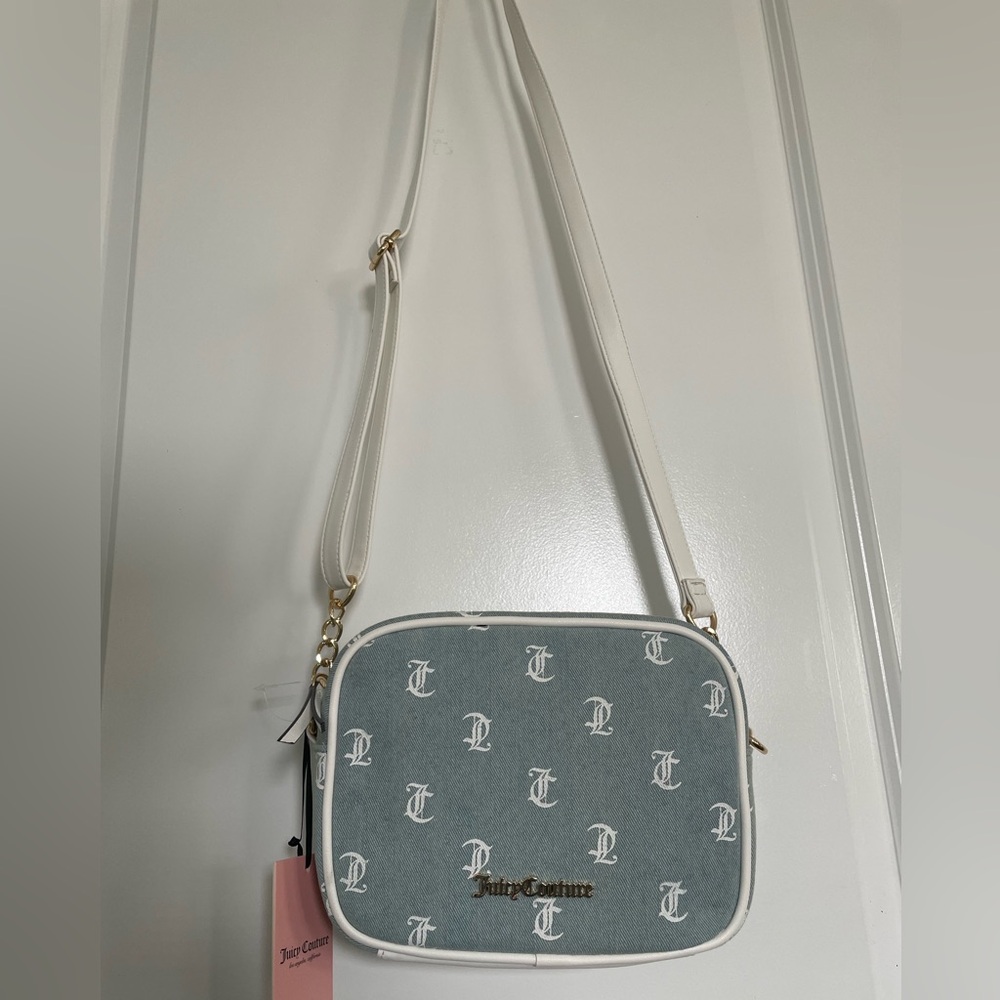 NWT Juicy Couture Gothic Denim Crossbody Monogram Bestseller Camera Bag Blue